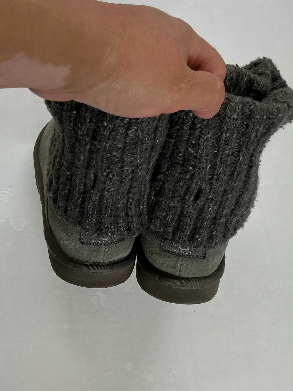 Cozy Knit Cuff Suede Booties - Gray